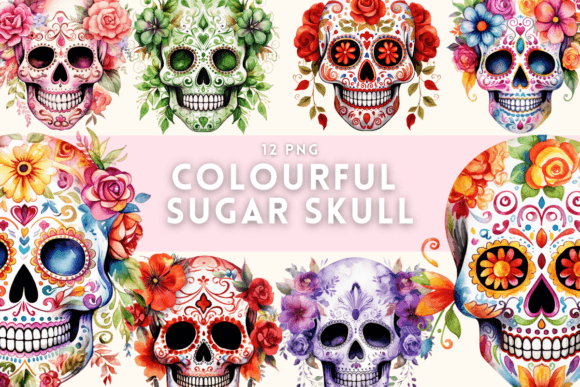 Download Watercolor Colourful Sugar Skull - Premium Resources